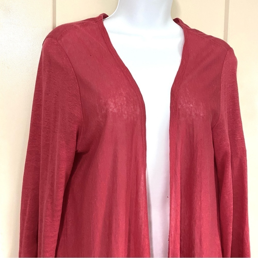 TAHARI Linen Longline Lagenlook Open Cardigan Size Medium Breathable Summer - Picture 3 of 10